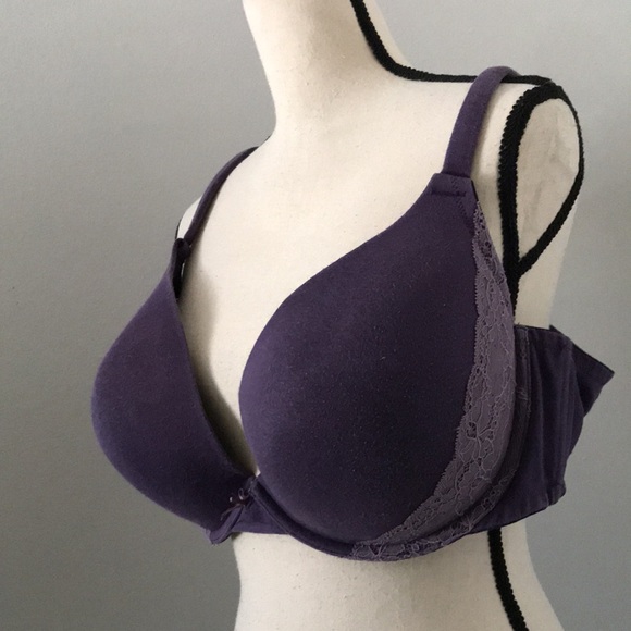 CACIQUE Cotton Boost Plunge Full Coverage Purple Bra | 44DD - Picture 1 of 13